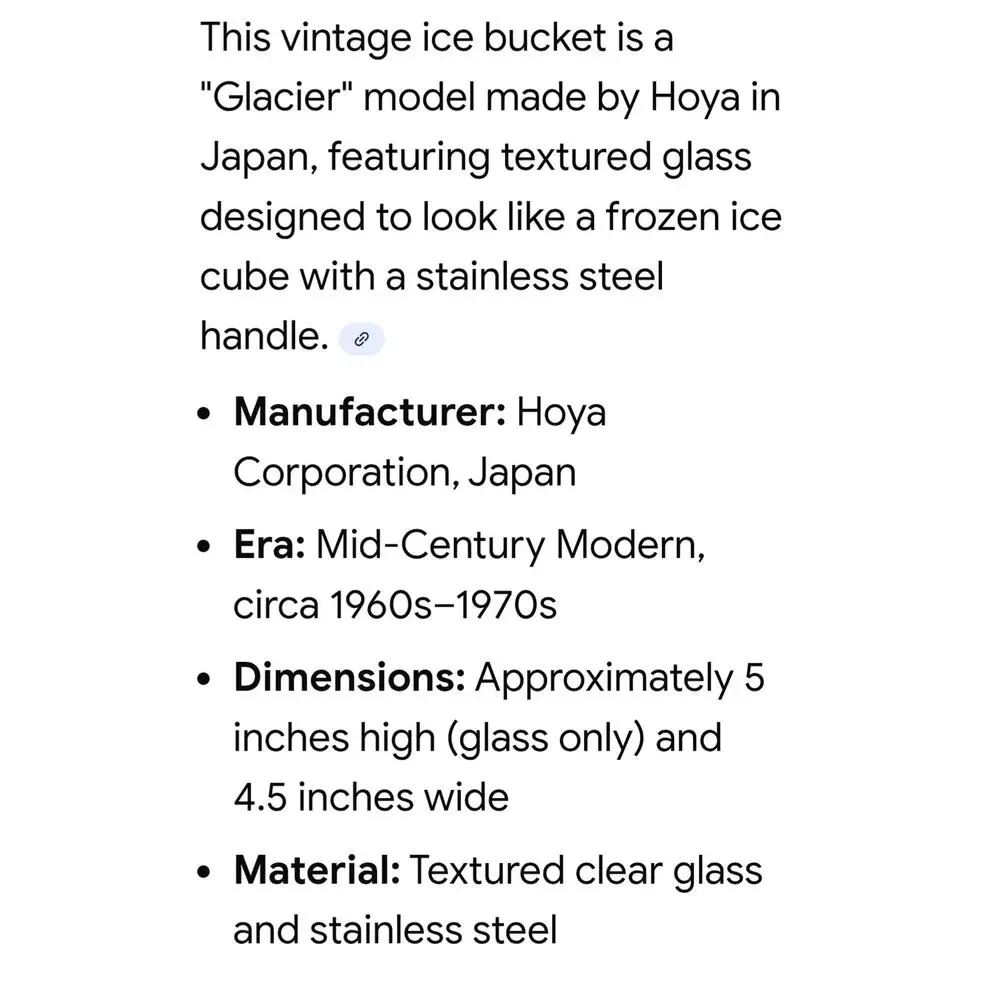 Vintage Hoya Japan Square Glass Ice Bucket Barware Melting Ice cube MCM